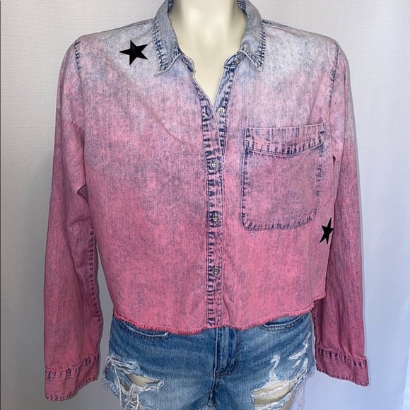 *CUSTOM DYED EMBELLISHED CROPPED BUTTON DOWN - Picture 2 of 5